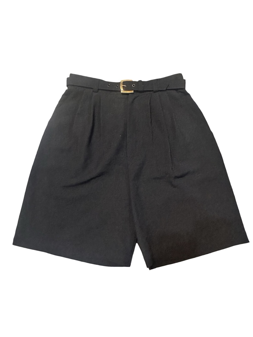 High-Waist Black Pleated Women's Shorts with Belt Vintage size 0